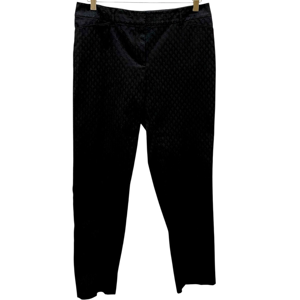 WHBM Classic Black On Black Weave Dress Pants Straight Leg Flat Front Pockets
